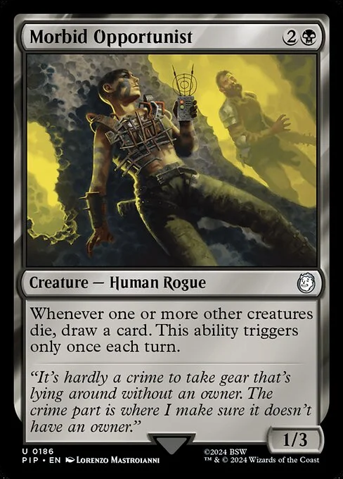 Morbid Opportunist, carta Magic di tipo Creature — Human Rogue illustrata da Lorenzo Mastroianni
