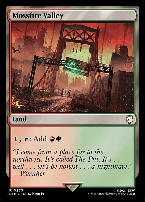 Mossfire Valley, carta Magic di tipo Land illustrata da Nino Is