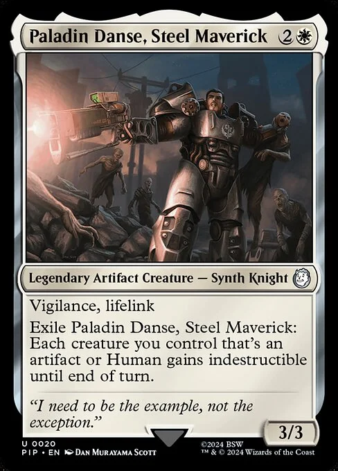 Paladin Danse, Steel Maverick, carta Magic di tipo Legendary Artifact Creature — Synth Knight illustrata da Dan Murayama Scott