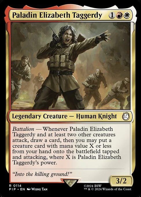 Paladin Elizabeth Taggerdy, carta Magic di tipo Legendary Creature — Human Knight illustrata da Wisnu Tan