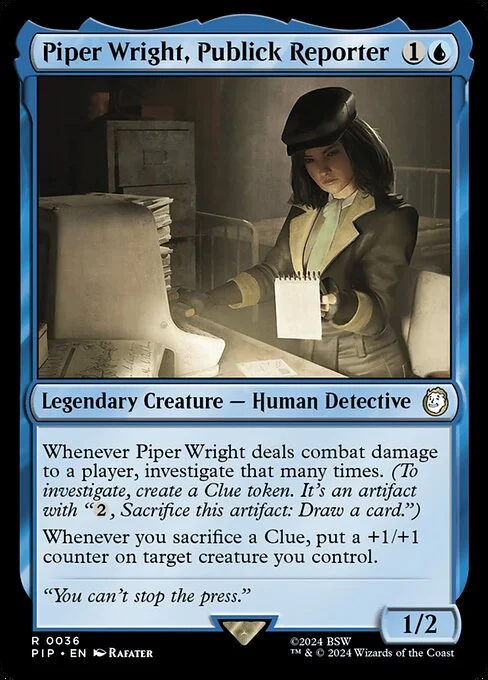 Piper Wright, Publick Reporter, carta Magic di tipo Legendary Creature — Human Detective illustrata da Rafater