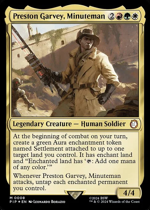 Preston Garvey, Minuteman, carta Magic di tipo Legendary Creature — Human Soldier illustrata da Leonardo Borazio