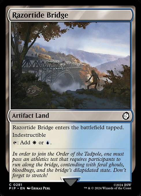 Razortide Bridge, carta Magic di tipo Artifact Land illustrata da Erikas Perl