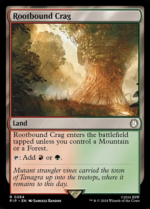 Rootbound Crag, carta Magic di tipo Land illustrata da Samuele Bandini