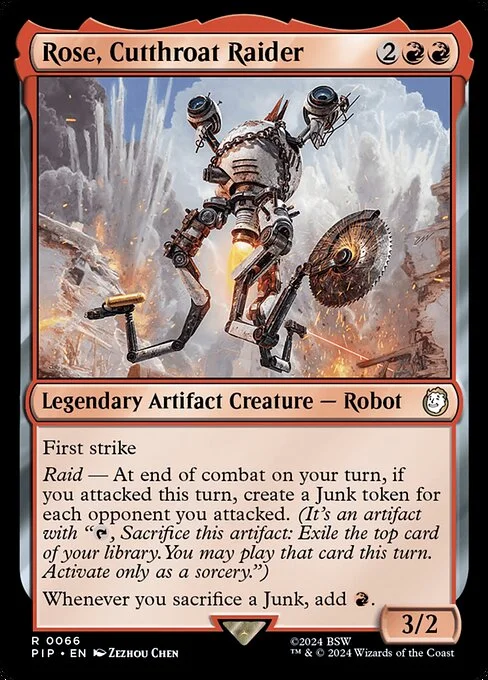 Rose, Cutthroat Raider, carta Magic di tipo Legendary Artifact Creature — Robot illustrata da Zezhou Chen