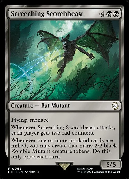 Screeching Scorchbeast, carta Magic di tipo Creature — Bat Mutant illustrata da Nino Is