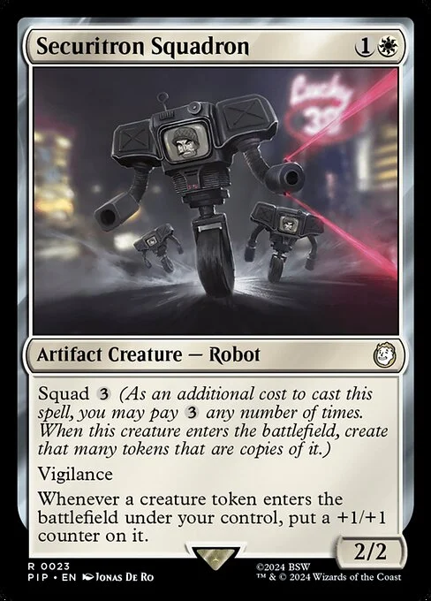 Securitron Squadron, carta Magic di tipo Artifact Creature — Robot illustrata da Jonas De Ro