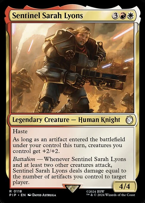 Sentinel Sarah Lyons, carta Magic di tipo Legendary Creature — Human Knight illustrata da David Astruga
