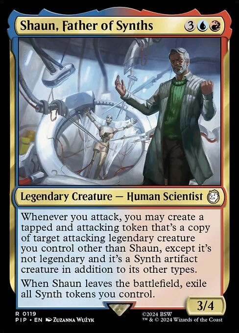 Shaun, Father of Synths, carta Magic di tipo Legendary Creature — Human Scientist illustrata da Zuzanna Wużyk