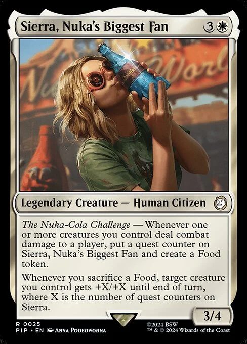 Sierra, Nuka's Biggest Fan, carta Magic di tipo Legendary Creature — Human Citizen illustrata da Anna Podedworna