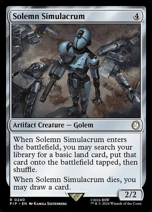 Solemn Simulacrum, carta Magic di tipo Artifact Creature — Golem illustrata da Kamila Szutenberg