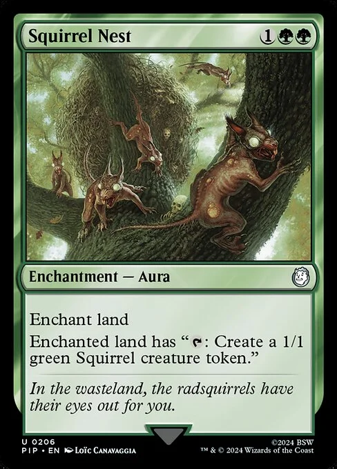 Squirrel Nest, carta Magic di tipo Enchantment — Aura illustrata da Loïc Canavaggia