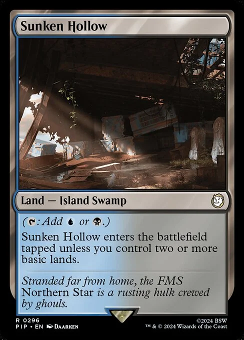Sunken Hollow, carta Magic di tipo Land — Island Swamp illustrata da Daarken