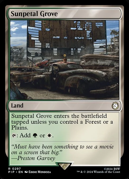 Sunpetal Grove, carta Magic di tipo Land illustrata da Eddie Mendoza
