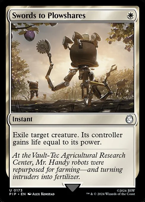 Swords to Plowshares, carta Magic di tipo Instant illustrata da Alex Konstad