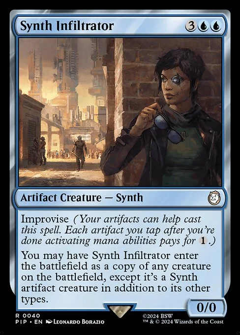 Synth Infiltrator, carta Magic di tipo Artifact Creature — Synth illustrata da Leonardo Borazio