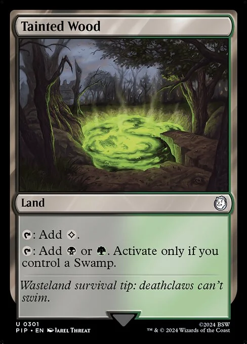 Tainted Wood, carta Magic di tipo Land illustrata da Jarel Threat
