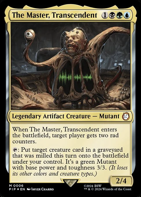 The Master, Transcendent, carta Magic di tipo Legendary Artifact Creature — Mutant illustrata da Javier Charro