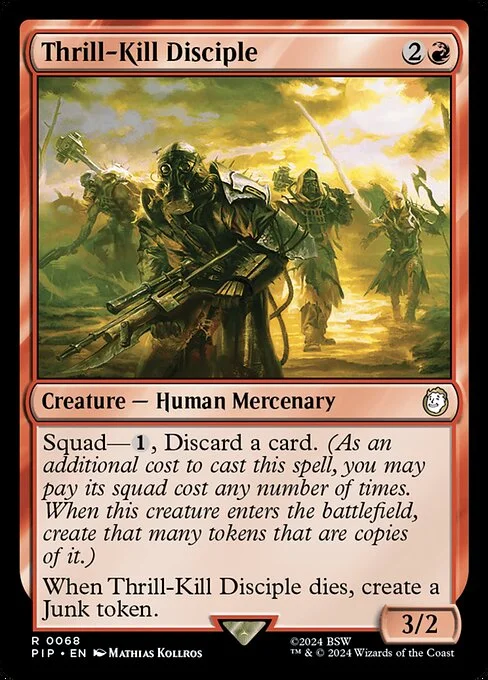 Thrill-Kill Disciple, carta Magic di tipo Creature — Human Mercenary illustrata da Mathias Kollros