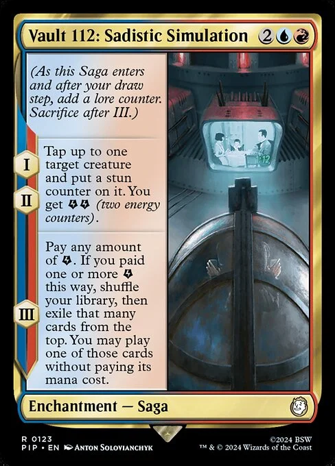 Vault 112: Sadistic Simulation, carta Magic di tipo Enchantment — Saga illustrata da Anton Solovianchyk