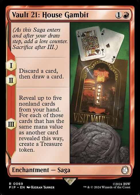 Vault 21: House Gambit, carta Magic di tipo Enchantment — Saga illustrata da Kieran Yanner