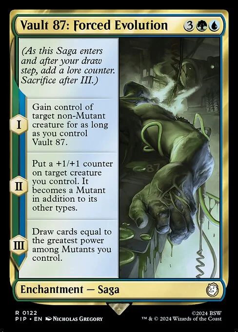 Vault 87: Forced Evolution, carta Magic di tipo Enchantment — Saga illustrata da Nicholas Gregory