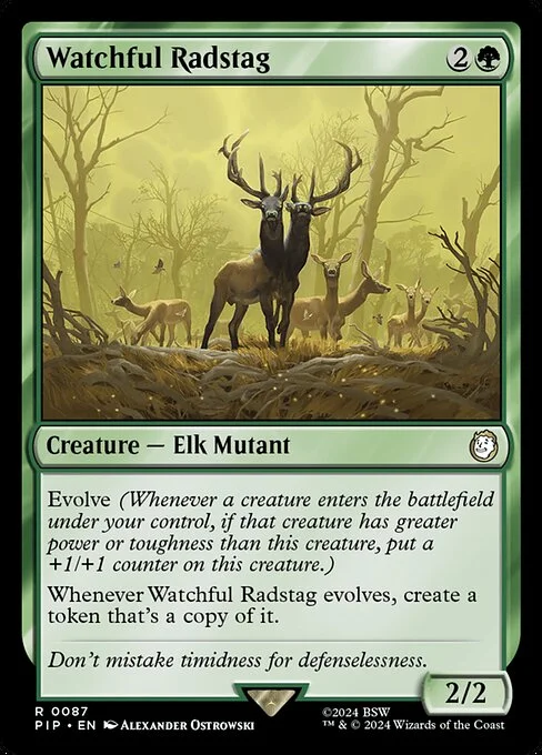Watchful Radstag, carta Magic di tipo Creature — Elk Mutant illustrata da Alexander Ostrowski