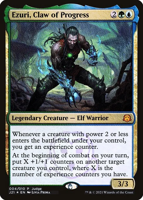 Ezuri, Claw of Progress, carta Magic di tipo Legendary Creature — Phyrexian Elf Warrior illustrata da Livia Prima