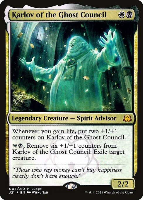 Karlov of the Ghost Council, carta Magic di tipo Legendary Creature — Spirit Advisor illustrata da Wisnu Tan