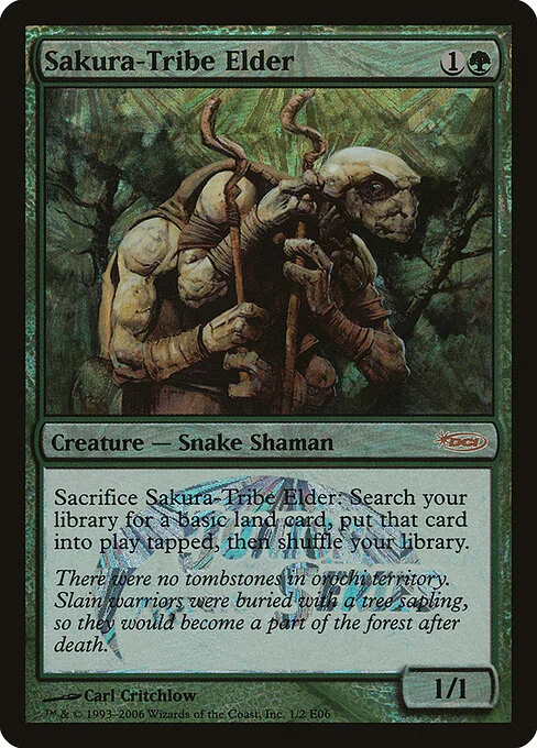 Sakura-Tribe Elder, carta Magic di tipo Creature — Snake Shaman illustrata da Carl Critchlow