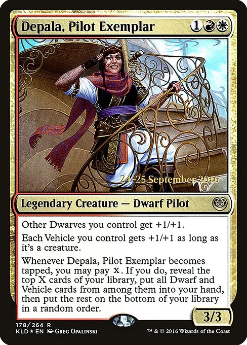 Depala, Pilot Exemplar, carta Magic di tipo Legendary Creature — Dwarf Pilot illustrata da Greg Opalinski