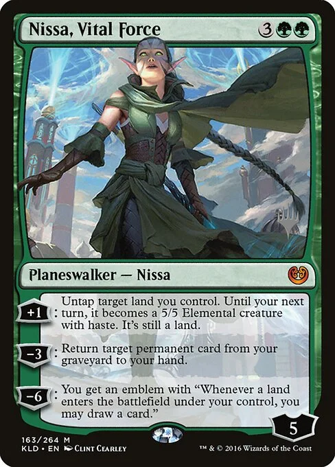 Nissa, Vital Force, carta Magic di tipo Legendary Planeswalker — Nissa illustrata da Clint Cearley