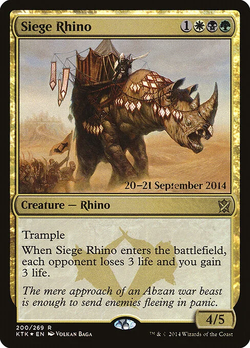 Siege Rhino, carta Magic di tipo Creature — Rhino illustrata da Volkan Baǵa