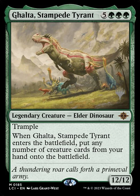 Ghalta, Stampede Tyrant, carta Magic di tipo Legendary Creature — Elder Dinosaur illustrata da Lars Grant-West