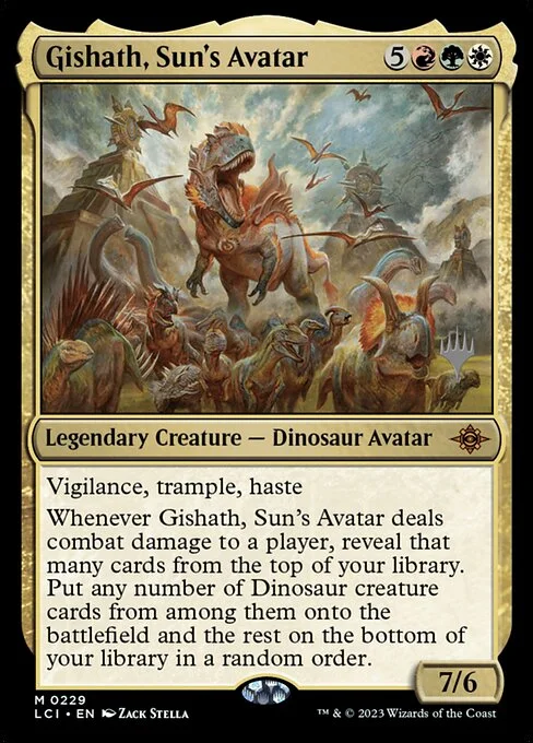 Gishath, Sun's Avatar, carta Magic di tipo Legendary Creature — Dinosaur Avatar illustrata da Zack Stella