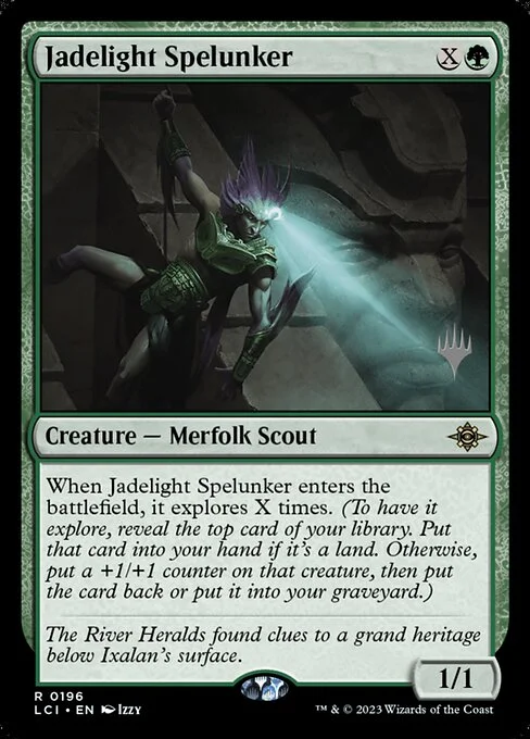 Jadelight Spelunker, carta Magic di tipo Creature — Merfolk Scout illustrata da Izzy