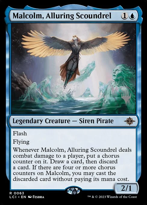 Malcolm, Alluring Scoundrel, carta Magic di tipo Legendary Creature — Siren Pirate illustrata da Fesbra
