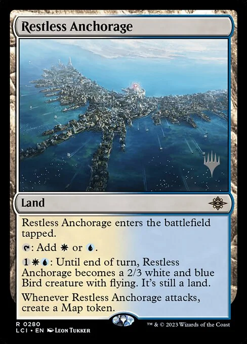 Restless Anchorage, carta Magic di tipo Land illustrata da Leon Tukker