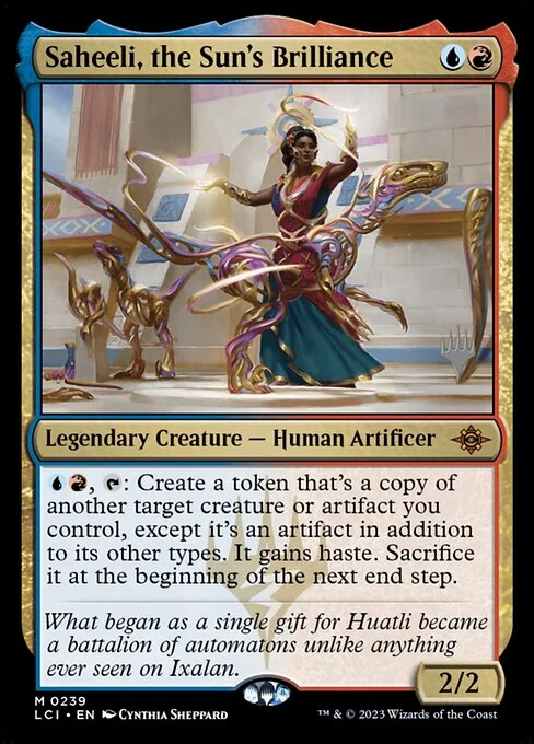 Saheeli, the Sun's Brilliance, carta Magic di tipo Legendary Creature — Human Artificer illustrata da Cynthia Sheppard