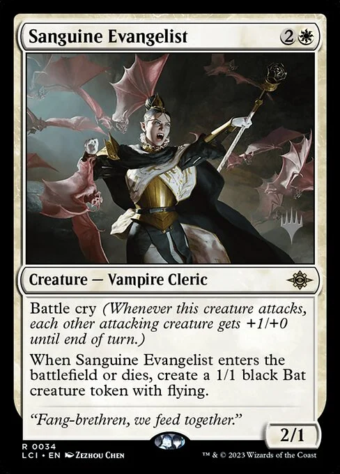 Sanguine Evangelist, carta Magic di tipo Creature — Vampire Cleric illustrata da Zezhou Chen