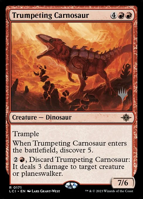 Trumpeting Carnosaur, carta Magic di tipo Creature — Dinosaur illustrata da Lars Grant-West