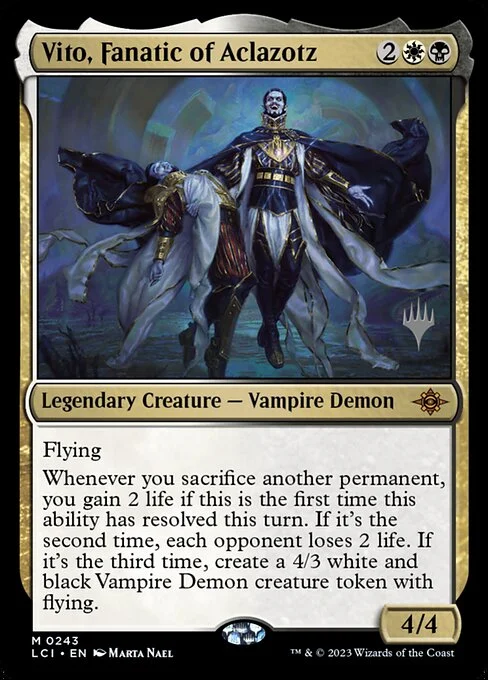 Vito, Fanatic of Aclazotz, carta Magic di tipo Legendary Creature — Vampire Demon illustrata da Marta Nael