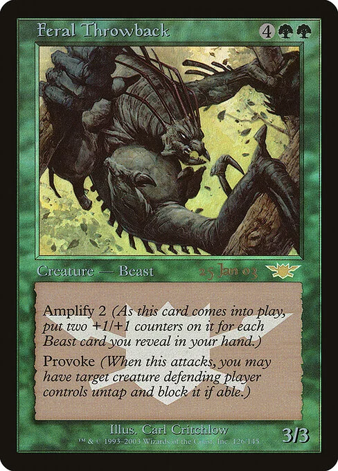 Feral Throwback, carta Magic di tipo Creature — Beast illustrata da Carl Critchlow