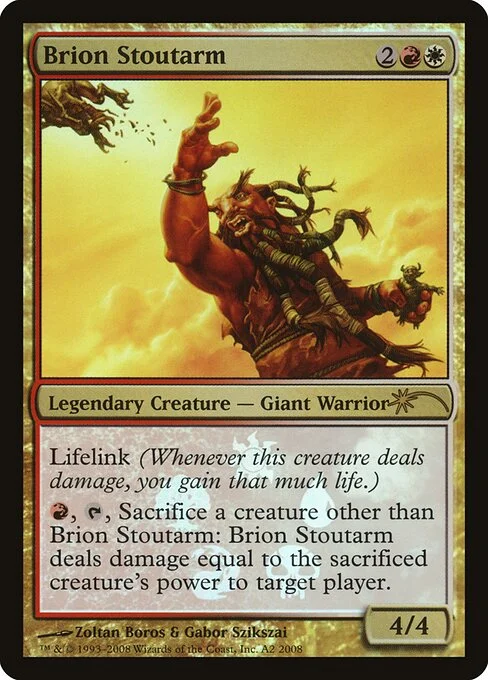 Brion Stoutarm, carta Magic di tipo Legendary Creature — Giant Warrior illustrata da Zoltan Boros & Gabor Szikszai