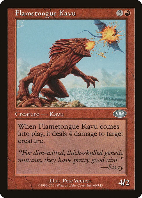 Flametongue Kavu, carta Magic di tipo Creature — Kavu illustrata da Pete Venters