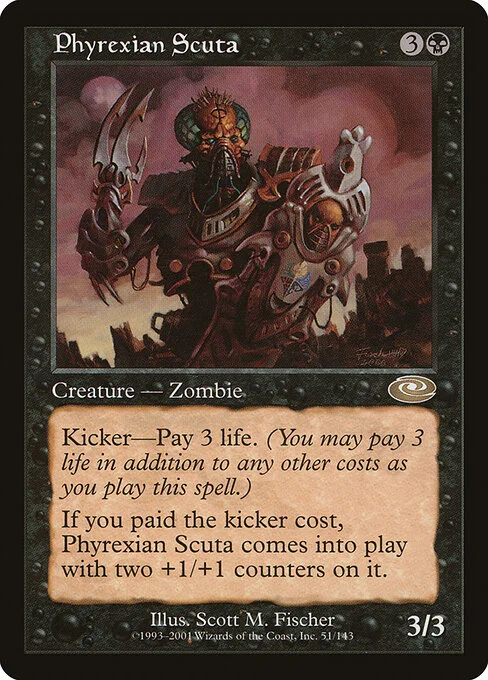 Phyrexian Scuta, carta Magic di tipo Creature — Phyrexian Zombie illustrata da Scott M. Fischer