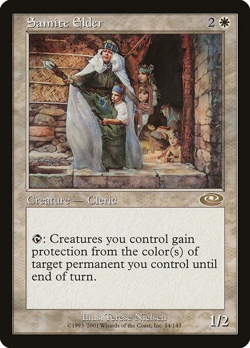 Samite Elder, carta Magic di tipo Creature — Human Cleric illustrata da Terese Nielsen