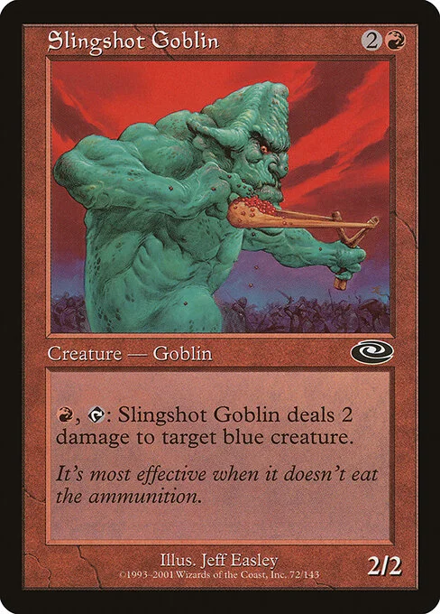 Slingshot Goblin, carta Magic di tipo Creature — Goblin illustrata da Jeff Easley