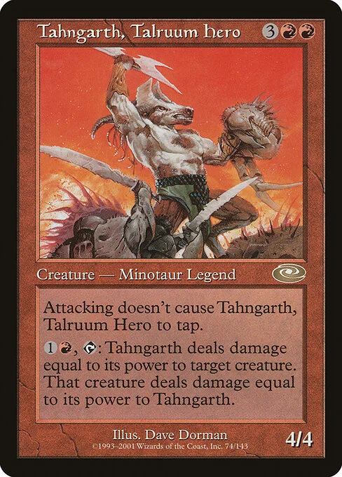 Tahngarth, Talruum Hero, carta Magic di tipo Legendary Creature — Minotaur Warrior illustrata da Dave Dorman