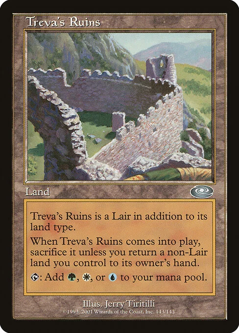 Treva's Ruins, carta Magic di tipo Land — Lair illustrata da Jerry Tiritilli